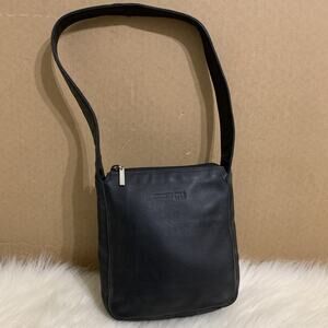 KENNETH COLE Small Black Genuine Leather Vintage Y2K Shoulder Bag N/S Hobo